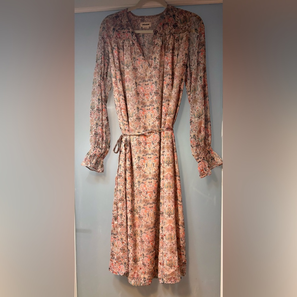Zadig & Voltaire pink floral Dress‎ Size S Raya Mousseline "Mini Kale" pattern